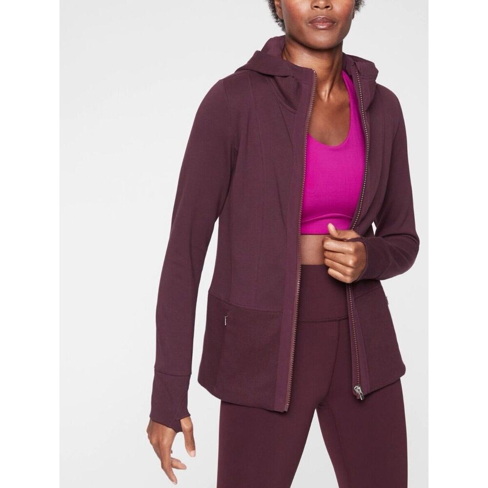 Athleta Fitted Victory Hoodie Plum Purple womans size S GUC sporty athleisure